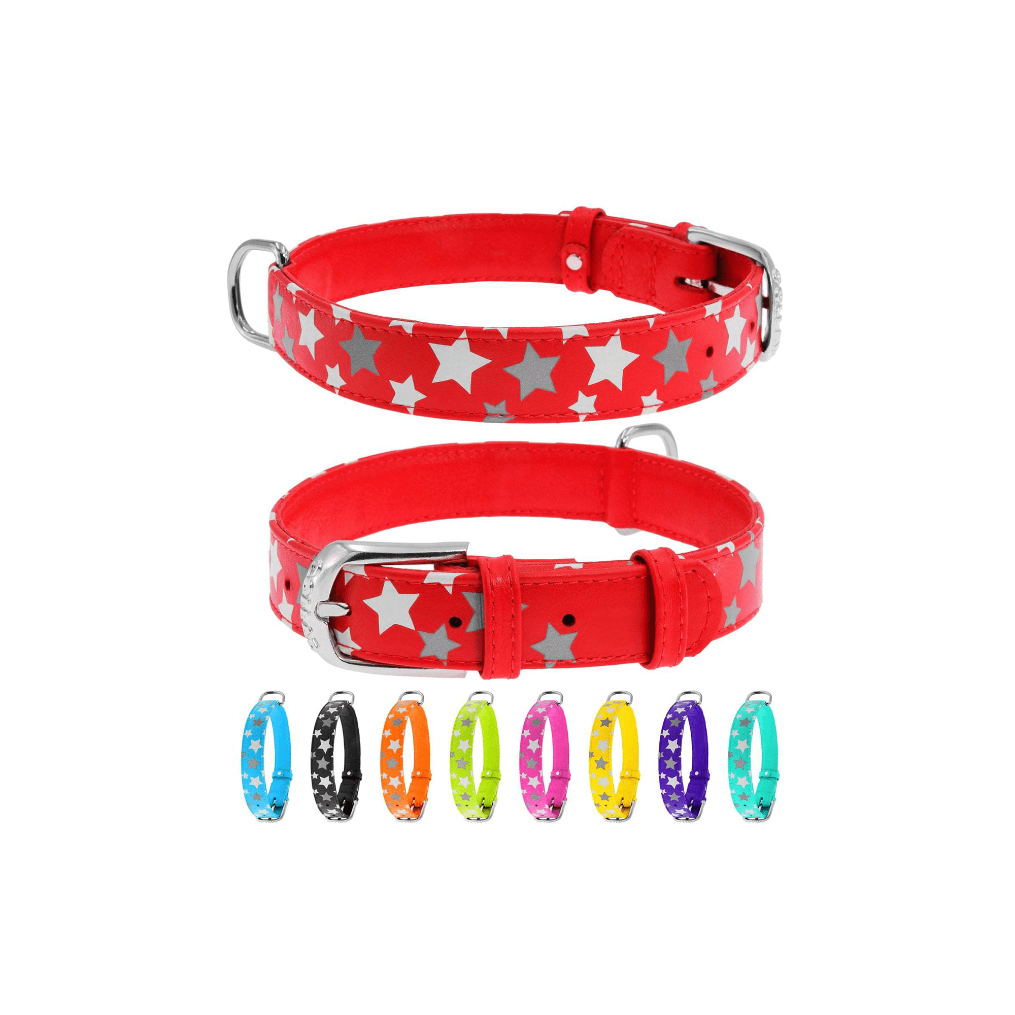 Reflective Leather Dog Collar in Red | WAUDOG | COLLAR America