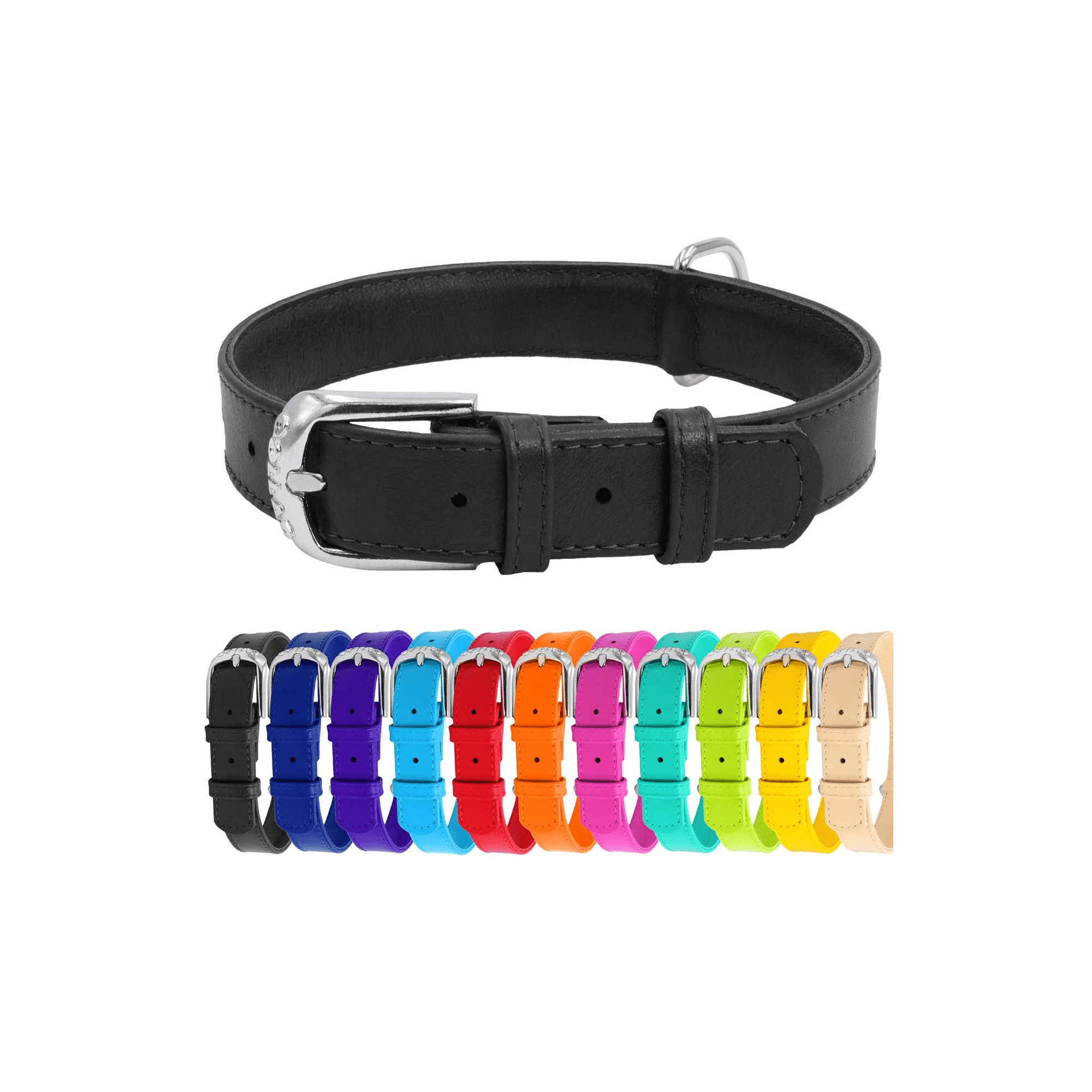 WAUDOG Soft Leather Dog Collar - Dog Collars for Small Medium Large Dogs Puppy - Handmade with Real Genuine Leather - Glamour Plus