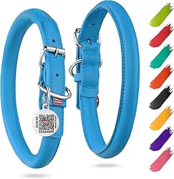 Collar Leather Necklace, Round "Glamour Necklace" Blue color