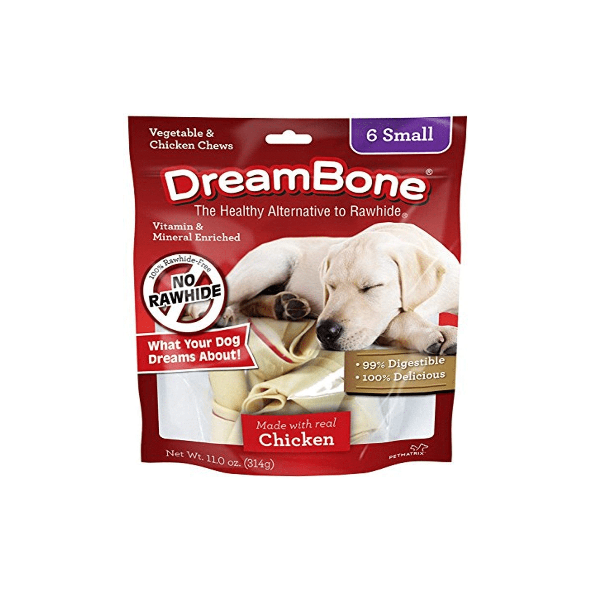 Dreambone Vegetable & Chicken Dog Chews ,Classic Six Small Bone Chews Rawhide Free Bones for Dogs, Made with Real Chicken