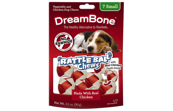 DreamBone Chicken Rattle Ball Dog Chew, Rawhide Chews