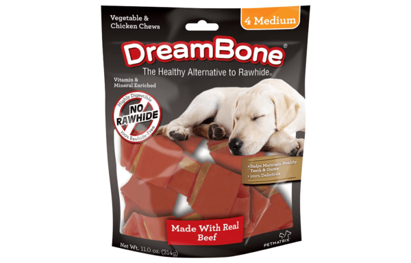DreamBone Medium Chews With Real Beef 4 Count, Rawhide-FreeChews For Dogs
