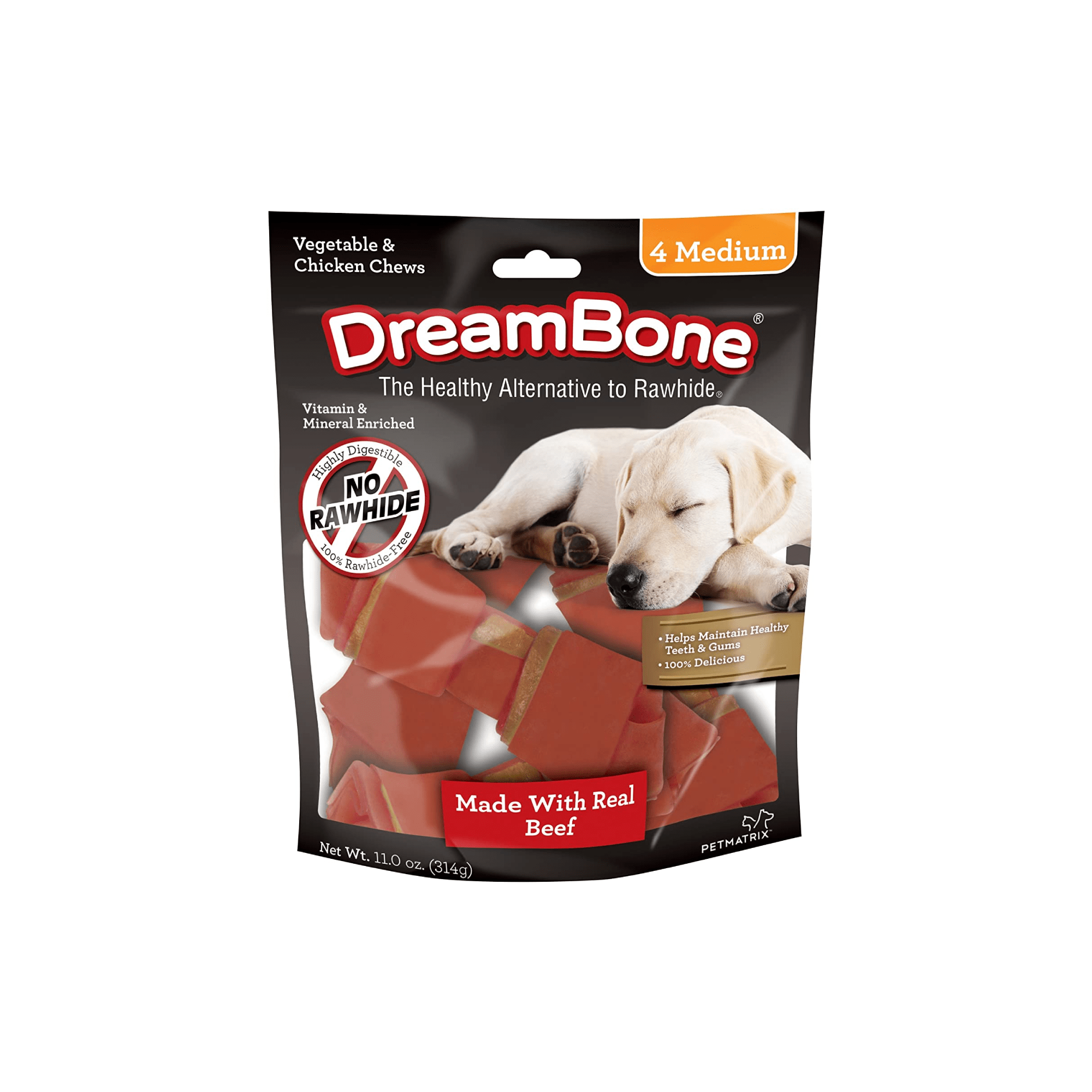 DreamBone Medium Chews With Real Beef 4 Count, Rawhide-FreeChews For Dogs