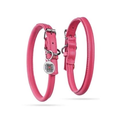 Collar Leather Necklace, Round "Glamour Necklace" Pink color