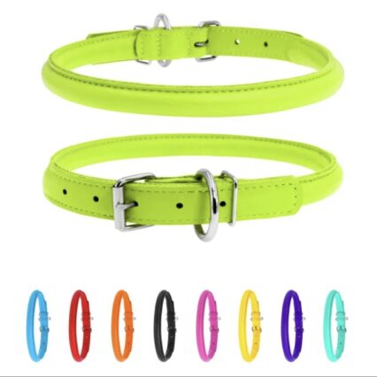 Collar Leather Necklace, Round "Glamour Necklace" Green color